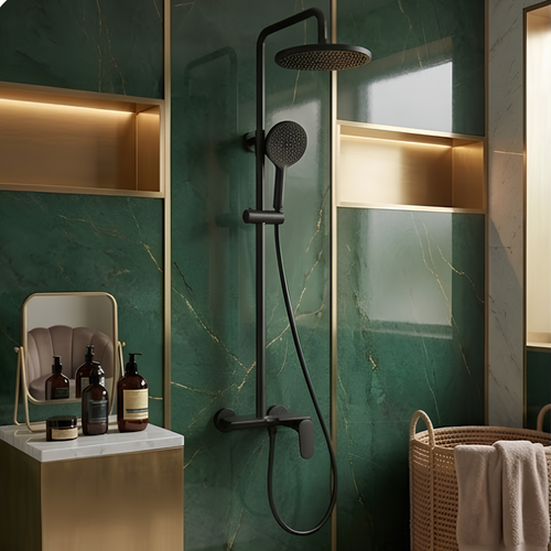 Colonne de Douche Noire Mate – Effet Pluie & Mitigeur 3 Voies