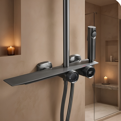 Système Douche Luxe Cascade Gris Anthracite