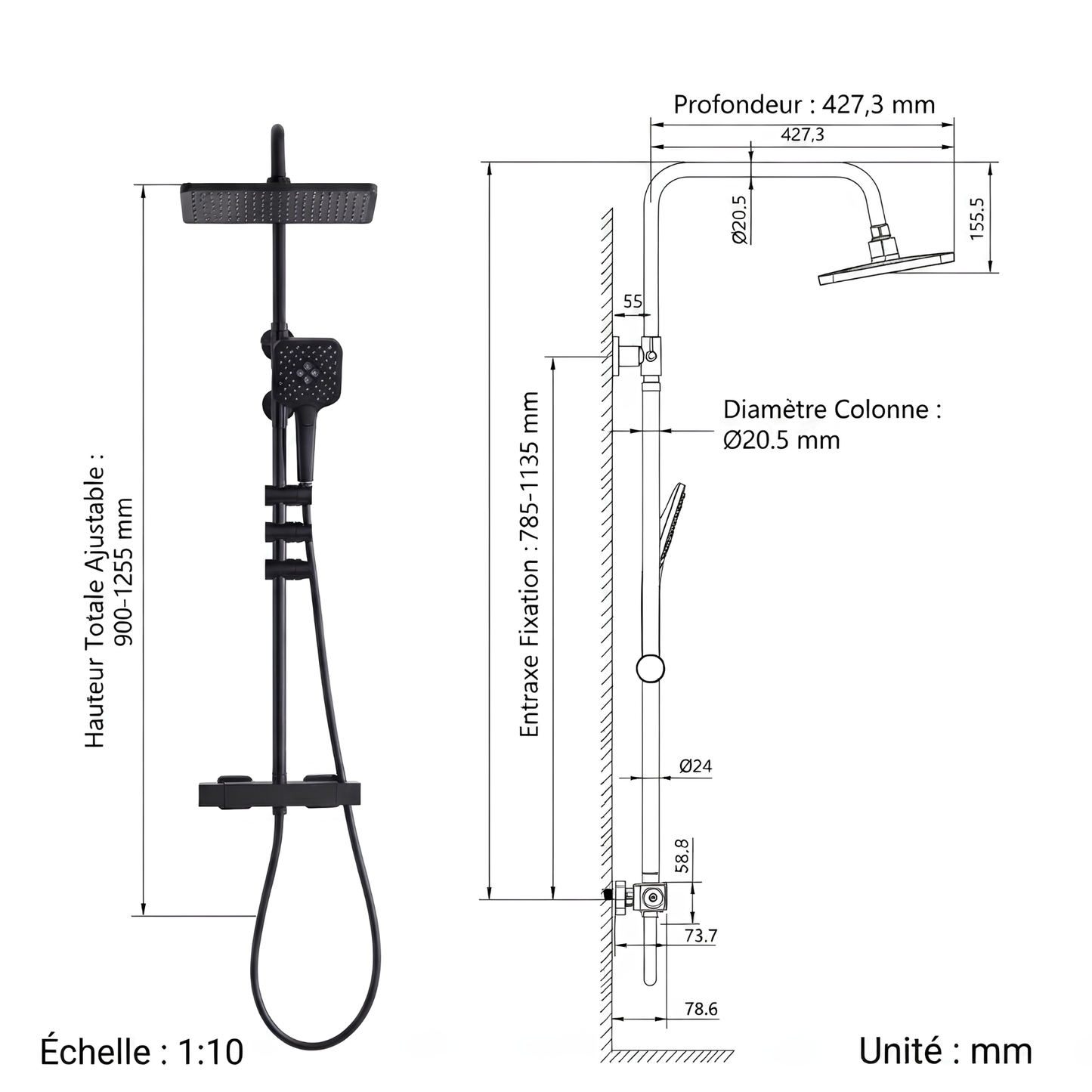 Colonne de Douche Thermostatique Noire