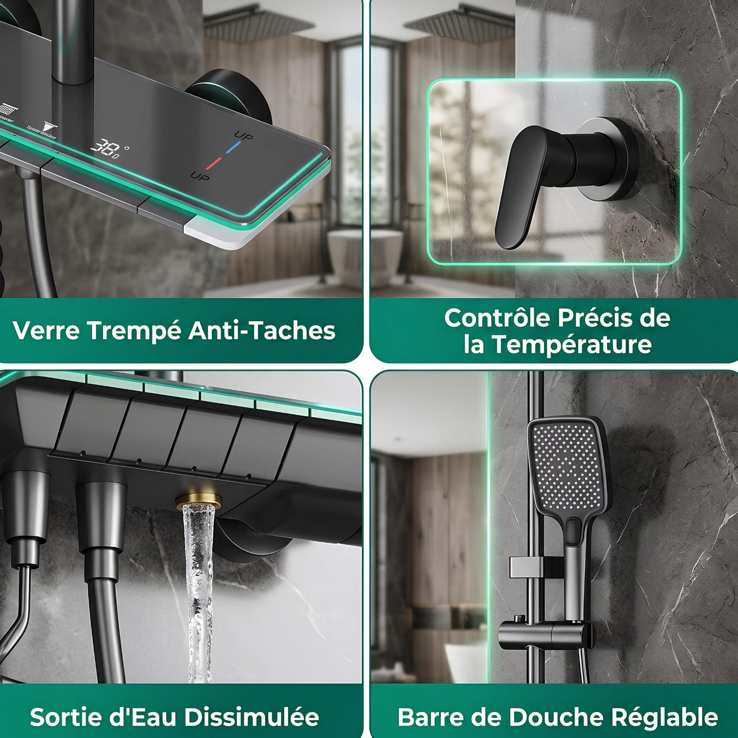 Ensemble Douche Moderne avec Affichage Température LED