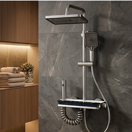 Système Douche Laiton LED Numérique Premium Blanc