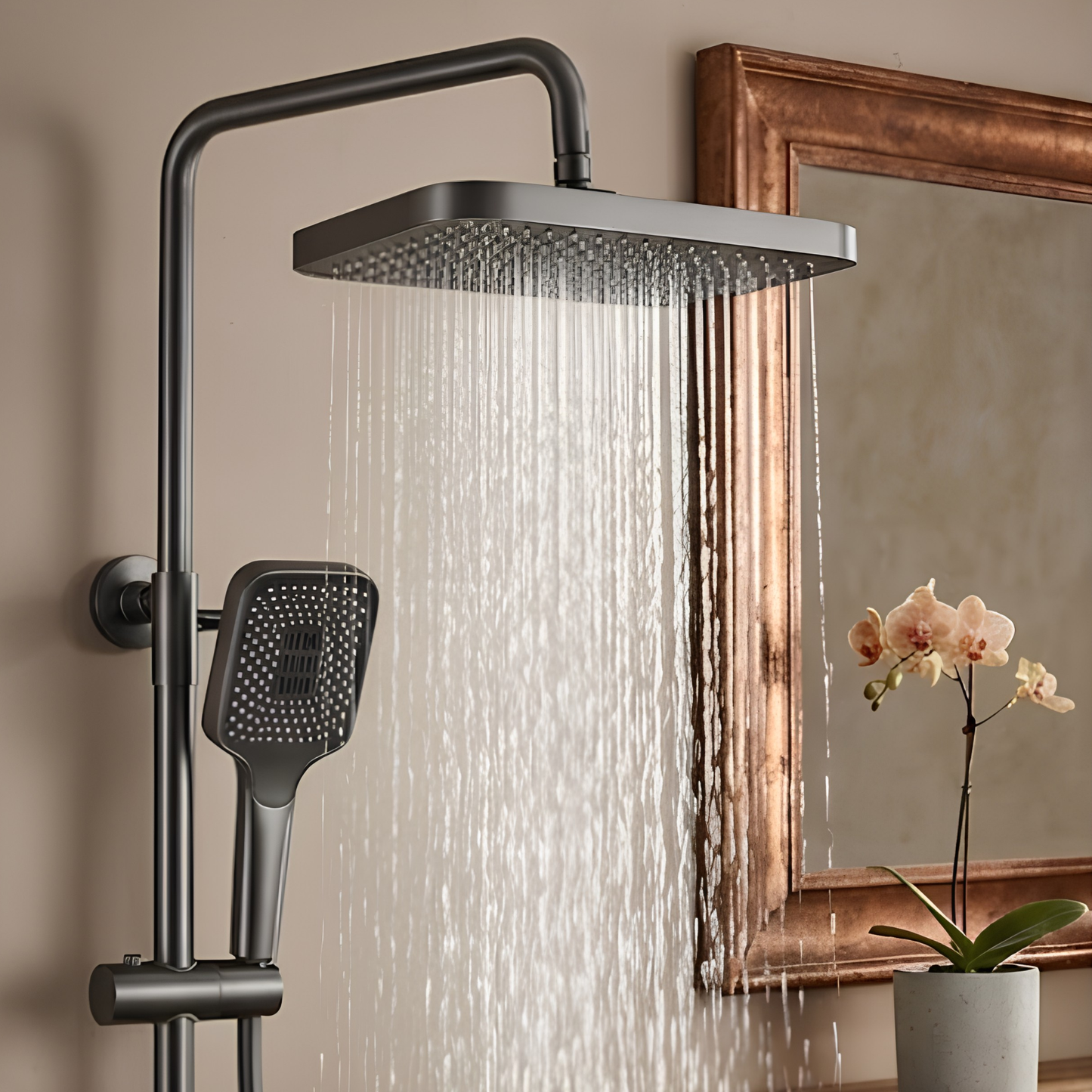 Système Douche Luxe Cascade Gris Anthracite