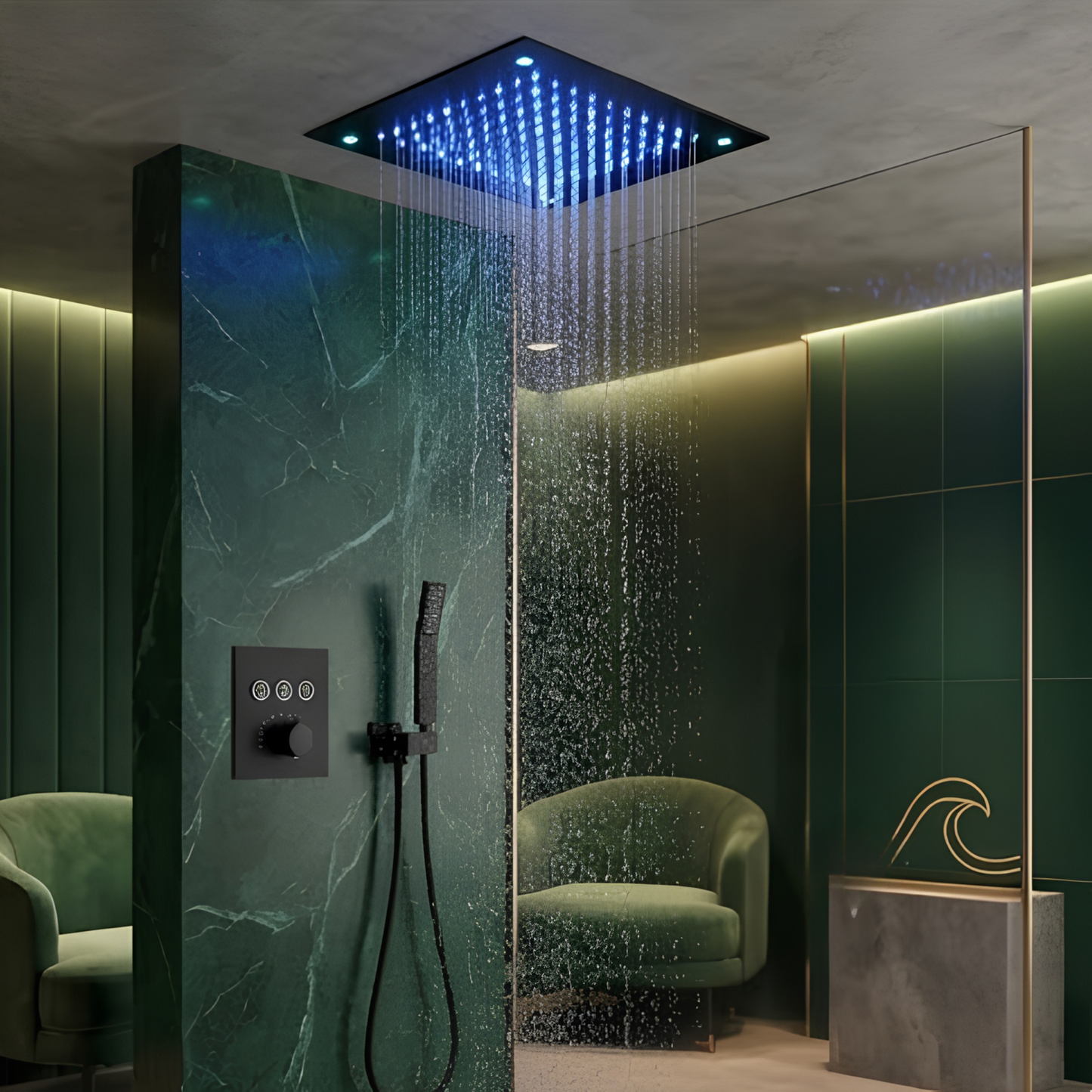 Système Douche Thermostatique LED Noir Mat