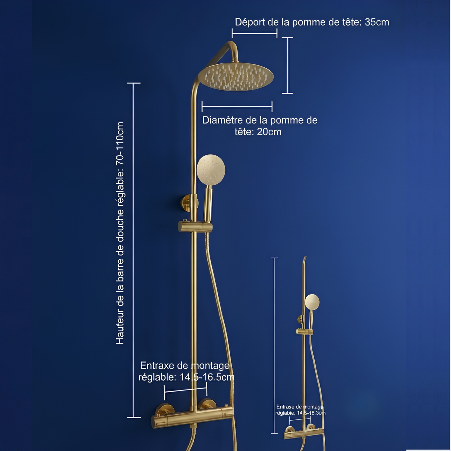 Douche de Pluie Thermostatique Dorée Laiton Luxe