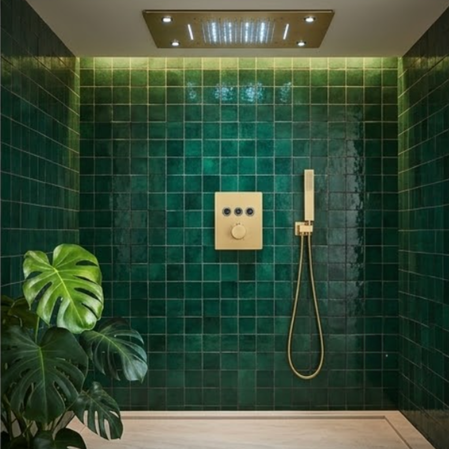 Système Douche Thermostatique LED Or Brossé